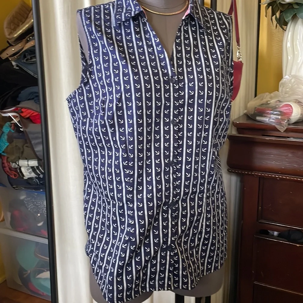 Basic editions sleeveless blouse anchor pattern size Large - Picture 3 of 7